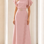 Elegant Lace-Trimmed Midi Dress with Belt