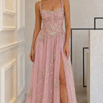 Embellished Corset Sweetheart Evening Gown with Thigh-High Slit
