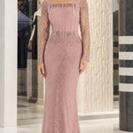 Square Neck Corset Bodice Beaded Mermaid Evening Gown with Long Sleeves