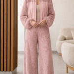 Women's Textured Mesh Panel Zip Jacket and Wide Leg Pants Two-Piece Set