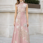 Embroidered High-Neck Sleeveless Maxi Dress