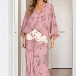 Boho Chic Tie-Dye V-Neck Blouse and Maxi Skirt Two-Piece Set