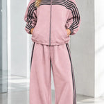 Women's Striped Zip-Up Track Jacket and Wide-Leg Sweatpants Set