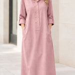 Women's Casual Collared Button-Front Maxi Shirt Dress with Pockets
