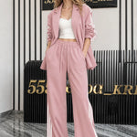 Women's 2-Piece Sporty Chic Blazer and Wide-Leg Track Pant Set