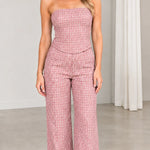 Strapless Sequin Bandeau Top and Wide Leg Pants Two-Piece Set