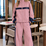 Women's Colorblock Zip-Up Track Jacket and Wide-Leg Pants Set