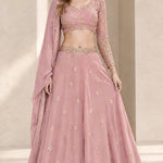 Embroidered V-Neck Long Sleeve Lehenga Choli Set with Dupatta