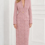 Tweed Single-Button Blazer and Maxi Pencil Skirt Two-Piece Set