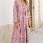 Women's Floral Print V-Neck Long Sleeve Maxi Dress