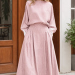 Women's Striped Boat Neck Blouson Maxi Dress with Contrast Cuffs