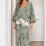 Boho Chic Tie-Dye V-Neck Blouse and Maxi Skirt Two-Piece Set