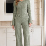 Floral Embroidered Lace Two-Piece Evening Pant Suit with Beaded Buttons