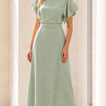 Elegant Lace-Trimmed Midi Dress with Belt