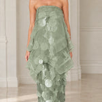 Strapless Tiered Organza Paillette Maxi Dress