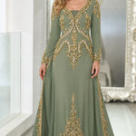 Embroidered Metallic Caftan Maxi Dress with Beaded Trim