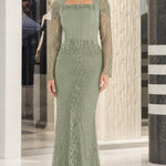Square Neck Corset Bodice Beaded Mermaid Evening Gown with Long Sleeves