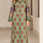 Bohemian Print Satin Maxi Kaftan Dress with Button Front
