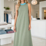 Sleeveless Beaded Trim A-Line Midi Dress