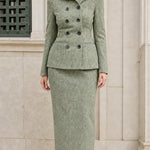 Double-Breasted Tweed Blazer and Column Maxi Skirt Two-Piece Suit Set