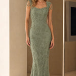 Elegant Beaded Sleeveless Evening Gown with Scalloped Details