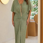 Glitter Sequin V-Neck Cape Sleeve Evening Maxi Dress