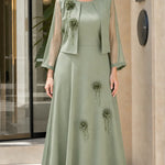 Elegant 2-Piece Floral Appliqué Maxi Dress Set with Sheer Bolero Jacket