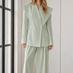 Women's Exaggerated Shawl Lapel Blazer and Wide-Leg Trousers Two-Piece Suit Set