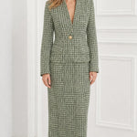 Tweed Single-Button Blazer and Maxi Pencil Skirt Two-Piece Set