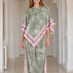 Women's 2-Piece Graphic Print Poncho Top and Wide Leg Pants Set