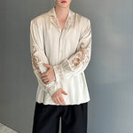 Satin Silky Embroidered Drape Long Sleeve Shirt
