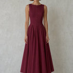 Elegance Sleeveless Pleated Midi Dress with Button Details