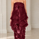 Strapless Tiered Organza Paillette Maxi Dress