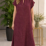 Women's Casual Linen-Feel Keyhole Maxi Dress with Back Tie Detail
