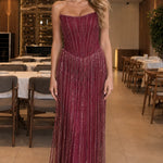 Strapless Corset Beaded Fringe Maxi Evening Gown