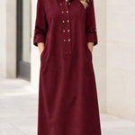 Women's Casual Collared Button-Front Maxi Shirt Dress with Pockets