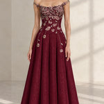 Off-The-Shoulder 3D Floral Applique A-Line Evening Gown