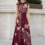 Embroidered High-Neck Sleeveless Maxi Dress