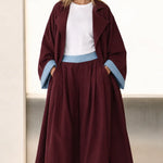 Contrast Trim Duster Coat and Wide-Leg Pleated Pants Two-Piece Set