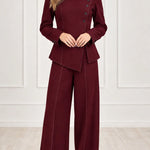 Women's Asymmetric High-Neck Blazer and Wide-Leg Trouser Two-Piece Suit Set