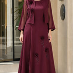 Elegant 2-Piece Floral Appliqué Maxi Dress Set with Sheer Bolero Jacket