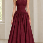 Embroidered Bateau Neck Sleeveless Full Maxi Dress