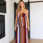 Women's Strapless Striped Tiered Maxi Dress with Smocked Back