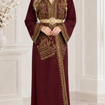 Embroidered Moroccan Kaftan Maxi Dress with Ornate Waist Belt