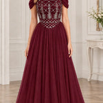 Off-the-Shoulder Beaded Bodice Tulle Formal Evening Gown