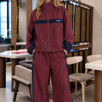 Women's Colorblock Zip-Up Track Jacket and Wide-Leg Pants Set