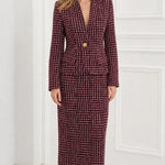 Tweed Single-Button Blazer and Maxi Pencil Skirt Two-Piece Set
