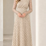 Elegant High Neck Geometric Pattern Long Sleeve Maxi Dress