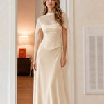 Elegant Mock Neck Corset Cape Evening Maxi Dress