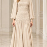 Elegant Mock Neck Lace Bodice Long Sleeve Chiffon Maxi Dress
